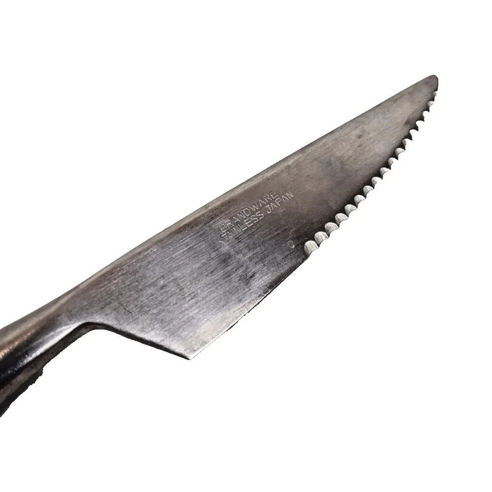 Vintage Brandware Stainless Steel Serrated Steak Knife Japan Black Handle
